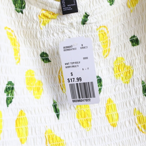 NWT Forever 21 Smocked Lemon Print cropped top cottagecore 100% cotton S novelty - Picture 4 of 9